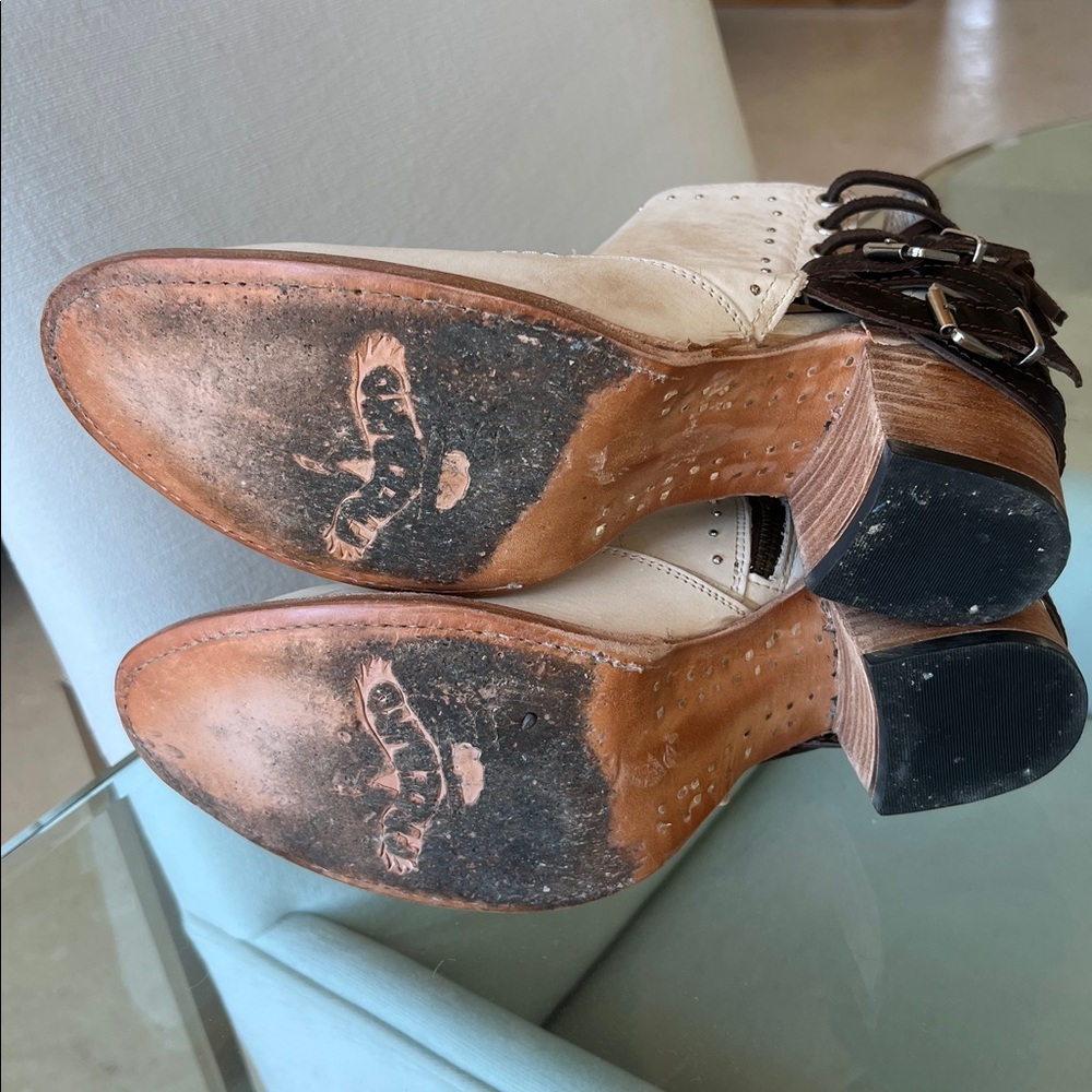 freebird White Cutout Lace-Up Ankle Booties with Brown Accents - Picture 13 of 14